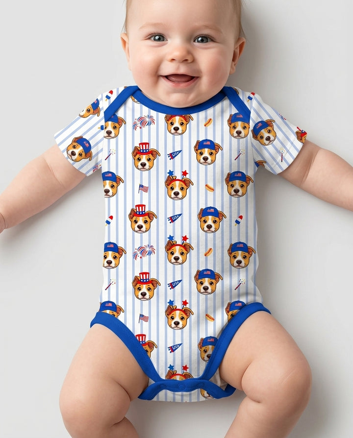 Custom Pet Image 4th of July Family Matching Bamboo Bodysuit
