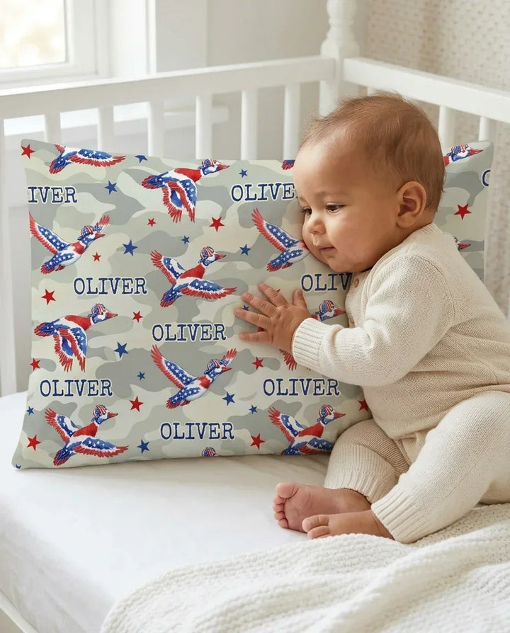 Custom Name America Mallard Duck Family Matching Bamboo Pillow Case
