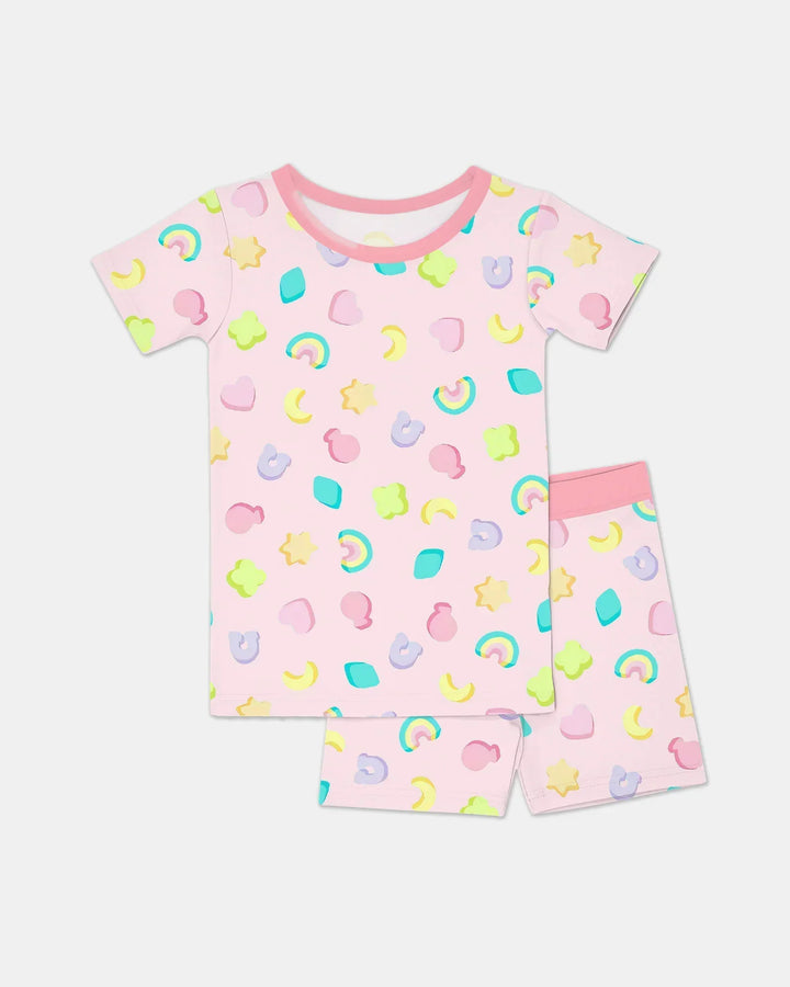 Pastel Lucky Charms Scatter Bamboo Two Piece Short Sleeve Shorts Pajama Set