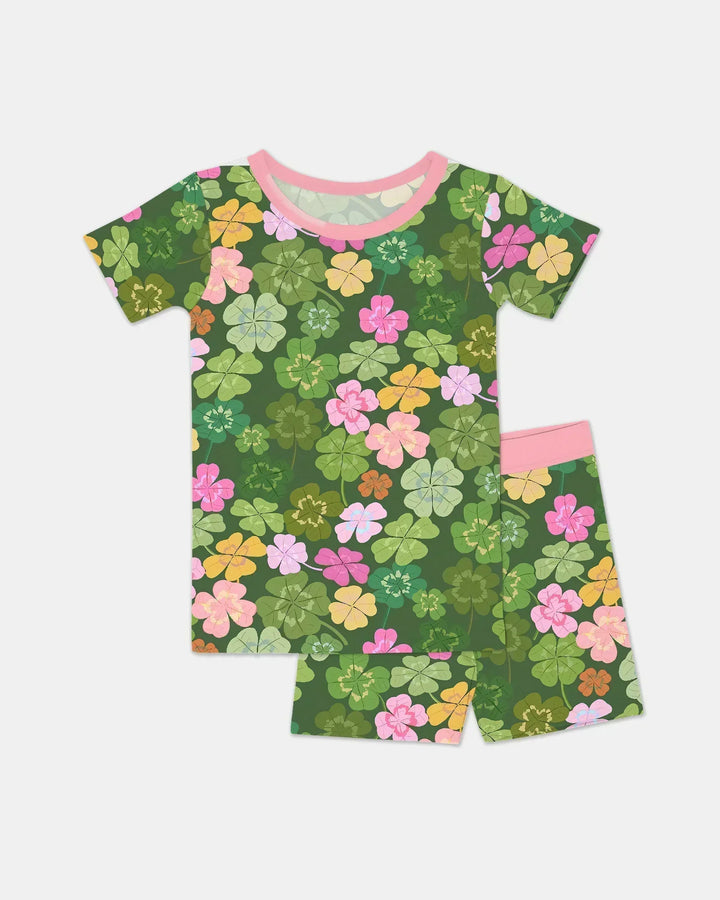 Lucky 4 Leaf Clover Bamboo Two Piece Short Sleeve Shorts Pajama Set