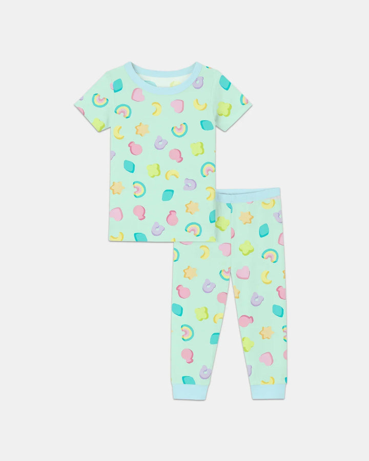 Pastel Lucky Charms Scatter Bamboo Two Piece Short Sleeve Pajama Set