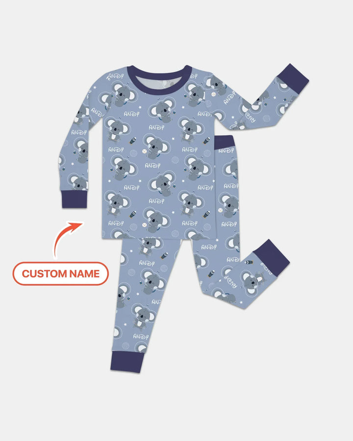 Custom Name Cosmic Koala Bamboo Two Piece Long Sleeve Pajama Set