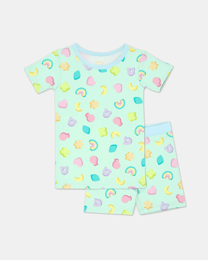Pastel Lucky Charms Scatter Bamboo Two Piece Short Sleeve Shorts Pajama Set