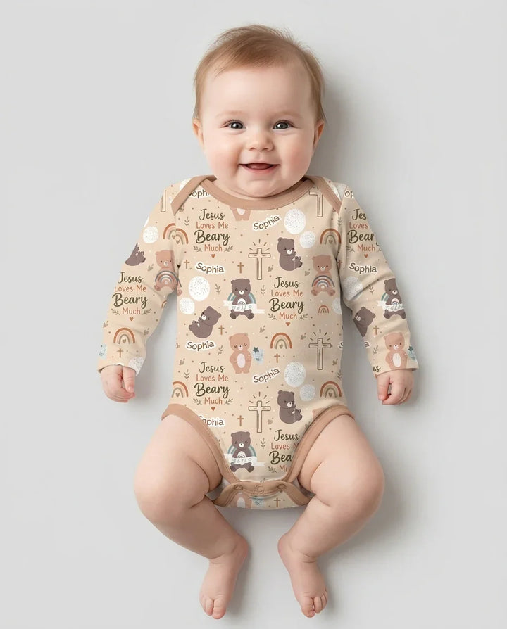 Custom Name Jesus Loves Me Beary Much Bamboo Bodysuit