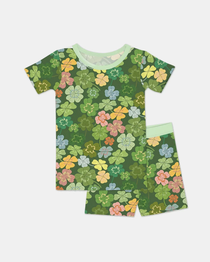 Lucky 4 Leaf Clover Bamboo Two Piece Short Sleeve Shorts Pajama Set
