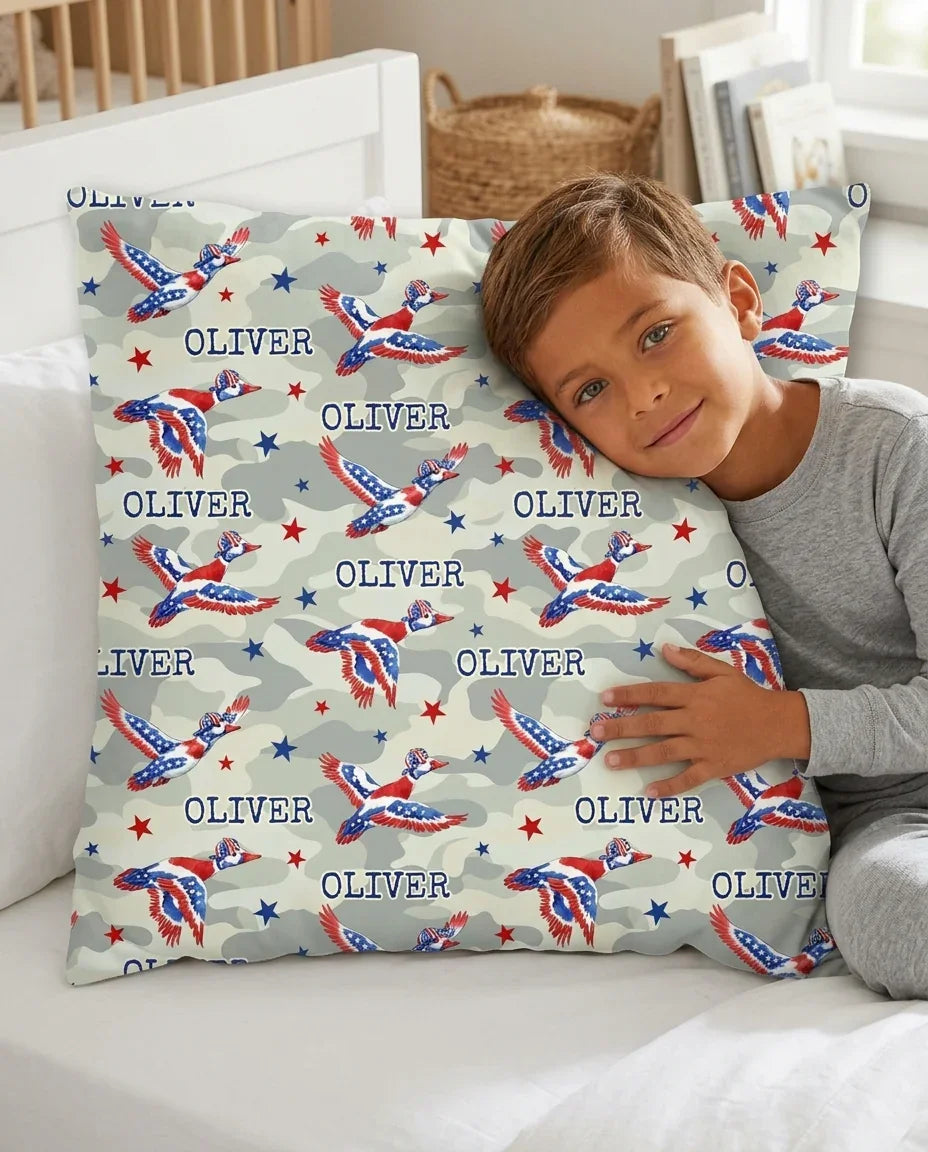 Custom Name America Mallard Duck Family Matching Bamboo Pillow Case
