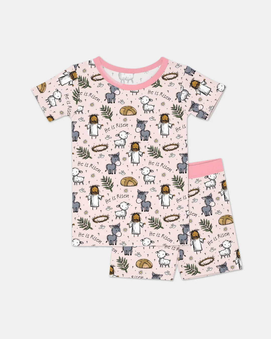 He Is Risen Easter Family Matching Bamboo Two Piece Short Sleeve Shorts Pajama Set