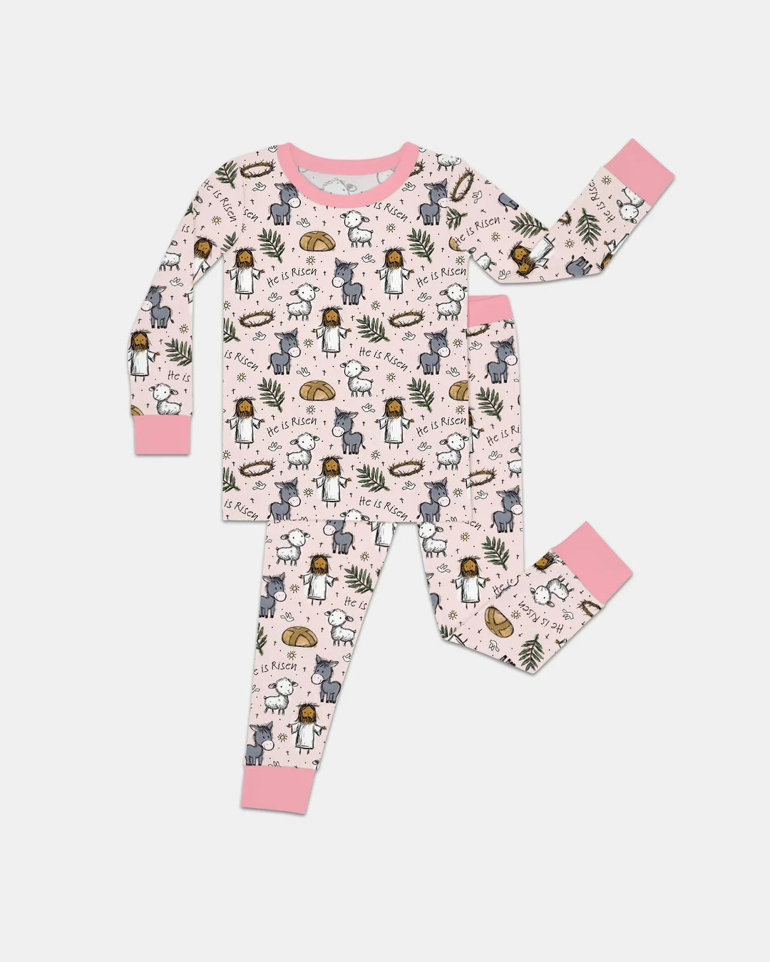 He Is Risen Easter Family Matching Bamboo Two Piece Long Sleeve Pajama Set