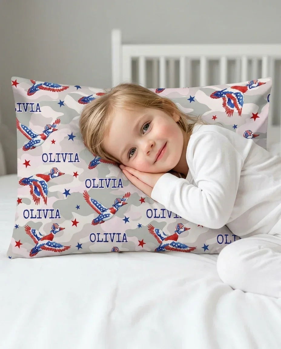 Custom Name America Mallard Duck Family Matching Bamboo Pillow Case