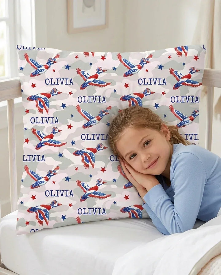 Custom Name America Mallard Duck Family Matching Bamboo Pillow Case
