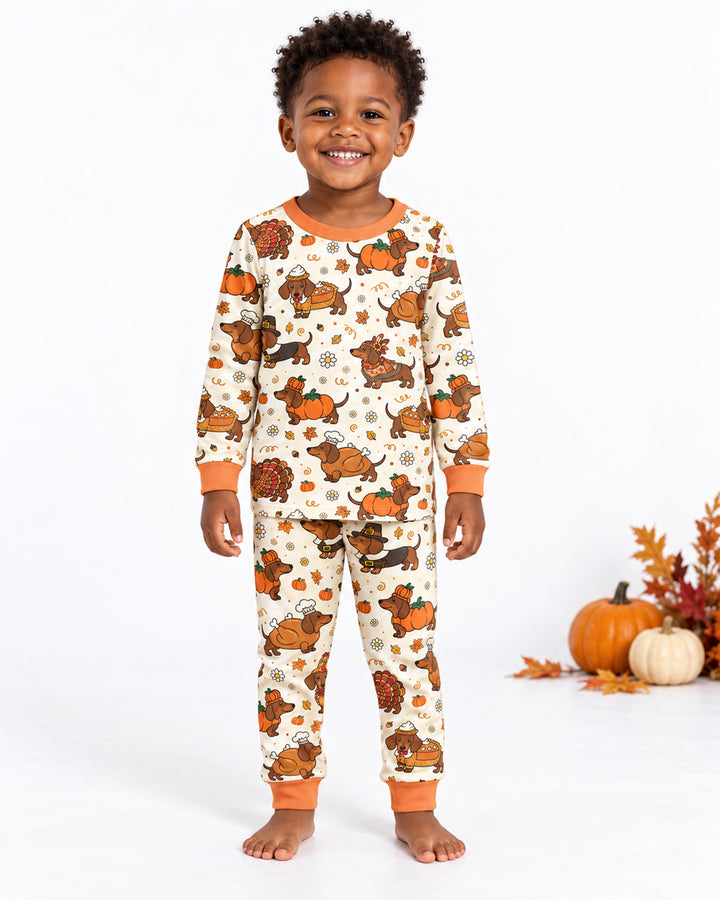 Thanksgiving Dachshund Bamboo Two Piece Long Sleeve Pajama Set