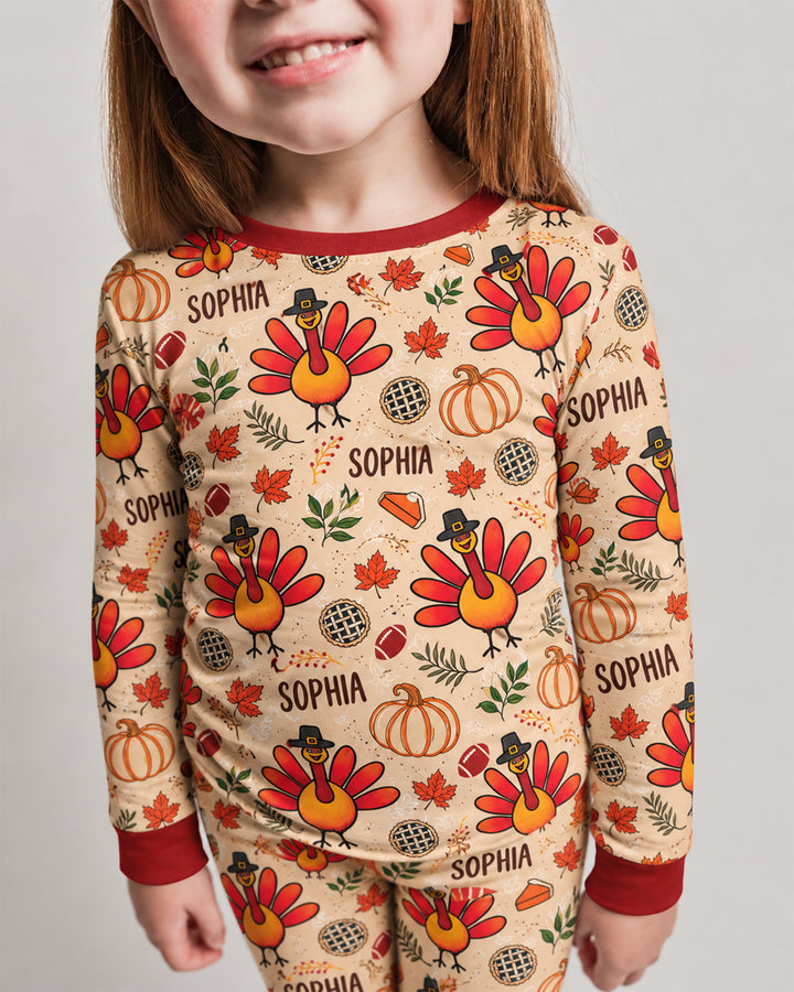 Thanksgiving Turkey Pattern Bamboo Two Piece Long Sleeve Pajama Set