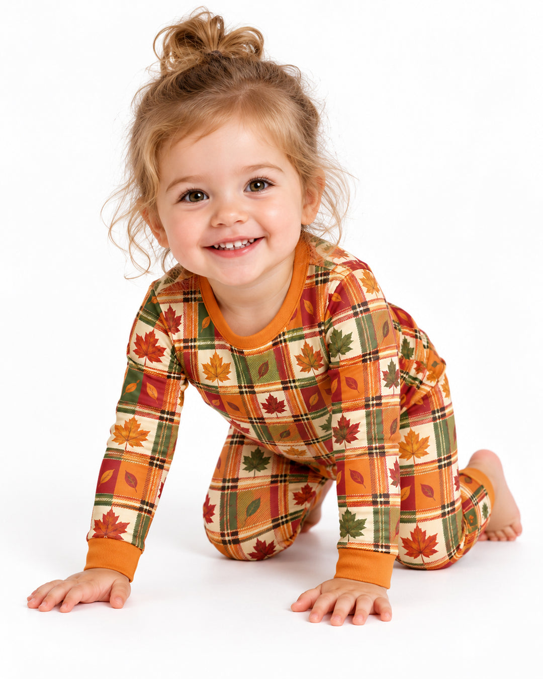 Maple Leaf Fall Vintage Plaid Bamboo Two Piece Long Sleeve Pajama Set