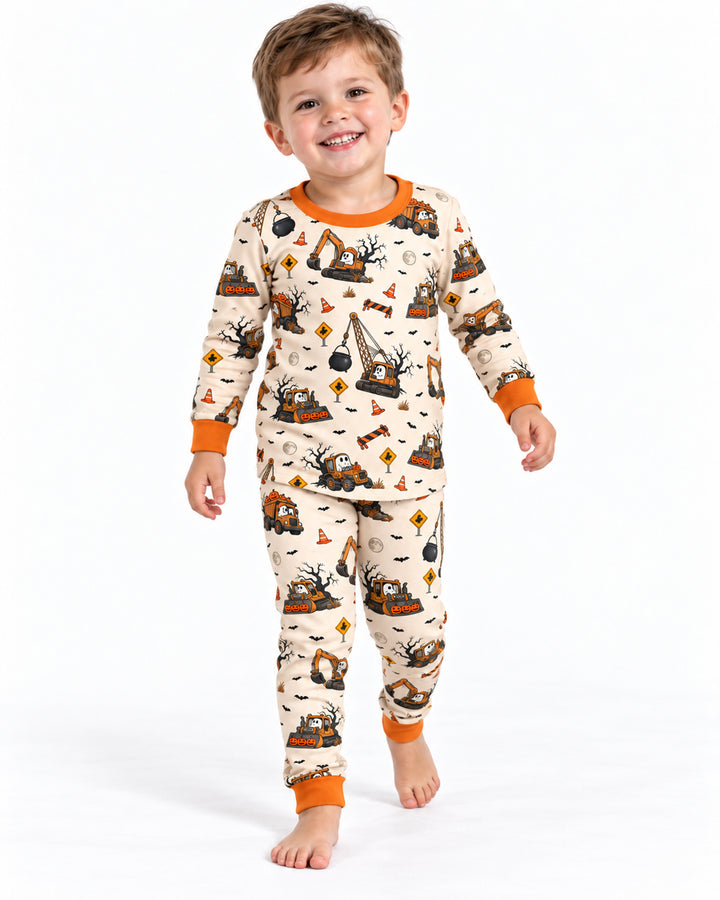 Halloween Construction Crew Ghost Bamboo Two Piece Long Sleeve Pajama Set