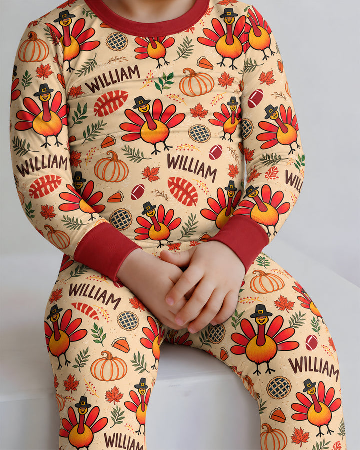 Thanksgiving Turkey Pattern Bamboo Two Piece Long Sleeve Pajama Set