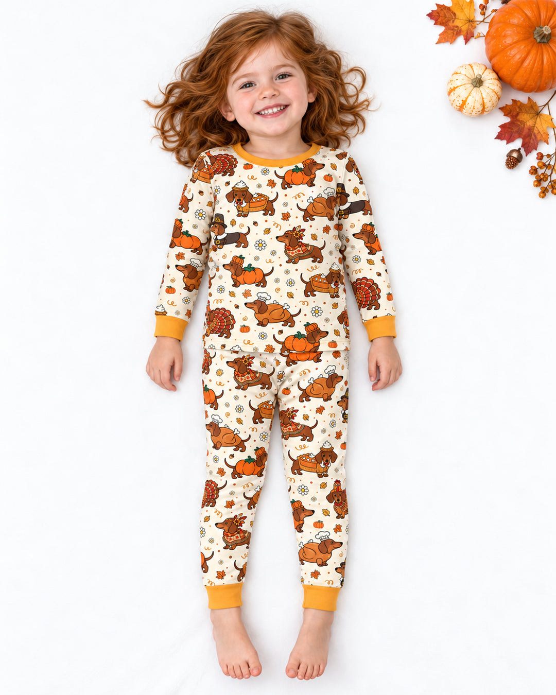 Thanksgiving Dachshund Bamboo Two Piece Long Sleeve Pajama Set