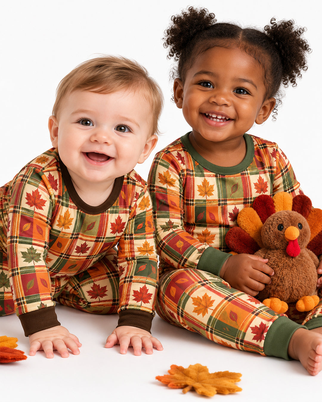 Maple Leaf Fall Vintage Plaid Bamboo Two Piece Long Sleeve Pajama Set