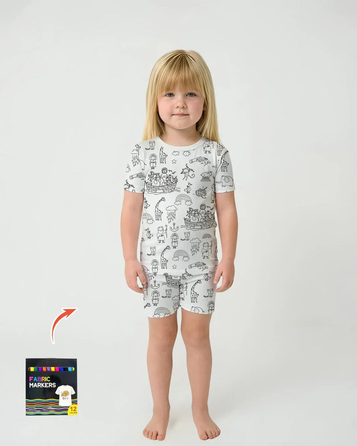 Noah Colorable Bamboo Two Piece Short Sleeve Shorts Pajama Set