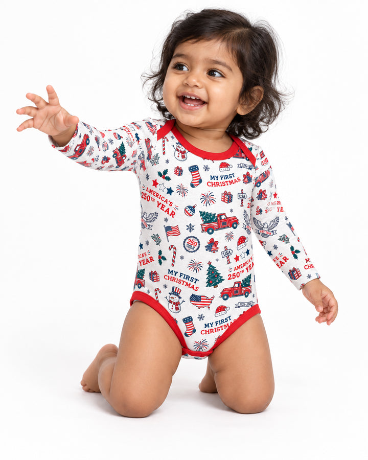 First Christmas In 250th Anniversary Custom Name Bamboo Bodysuit