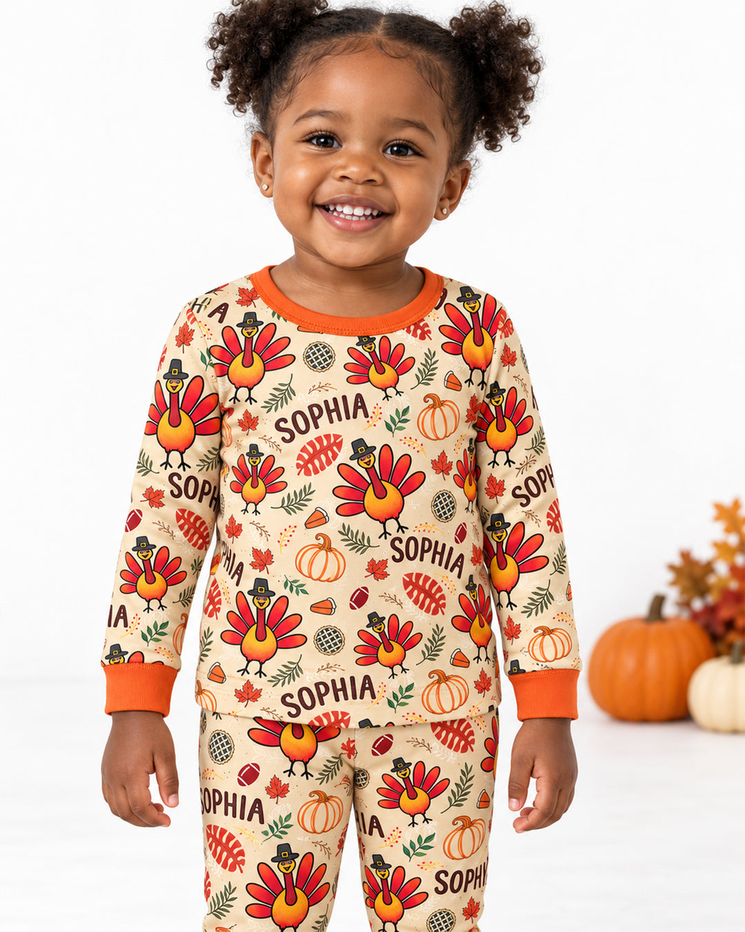 Thanksgiving Turkey Pattern Bamboo Two Piece Long Sleeve Pajama Set