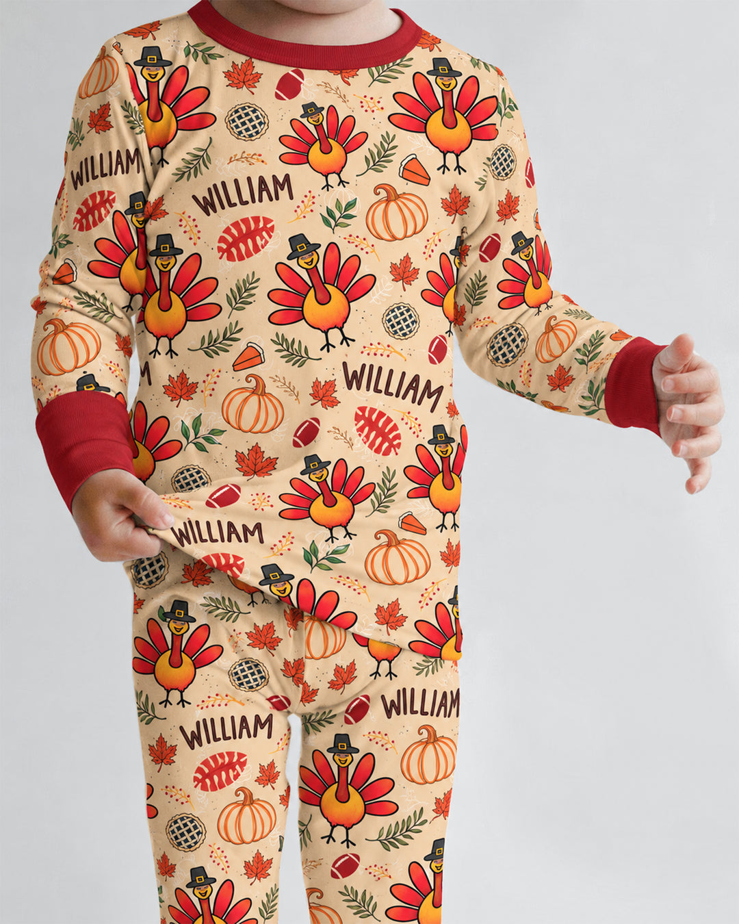 Thanksgiving Turkey Pattern Bamboo Two Piece Long Sleeve Pajama Set