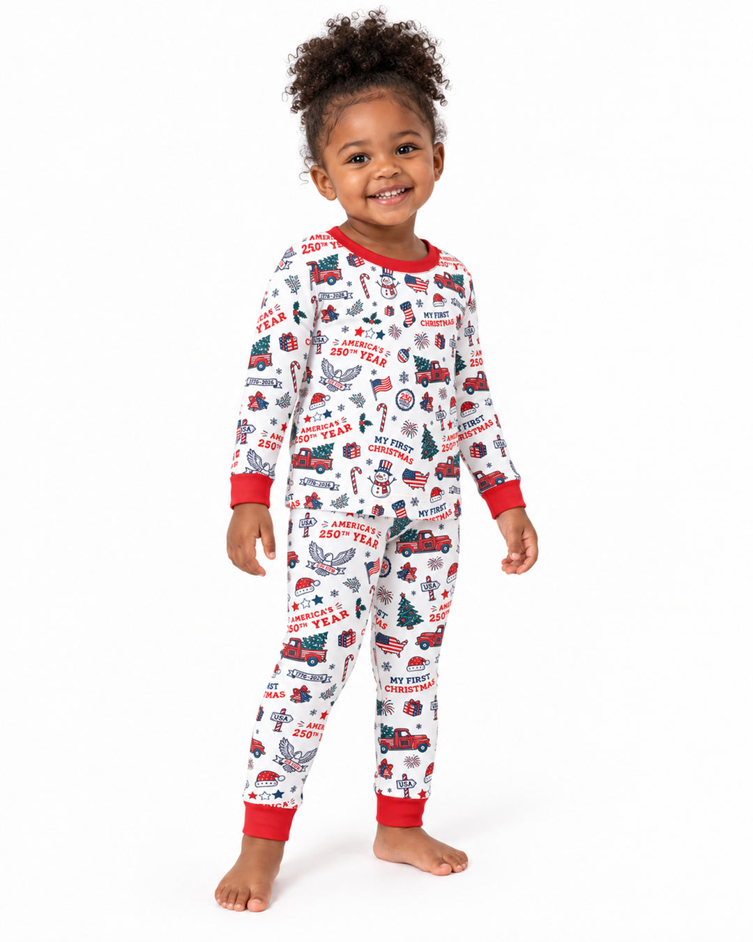 First Christmas In 250th Anniversary Custom Name Bamboo Two Piece Long Sleeve Pajama Set