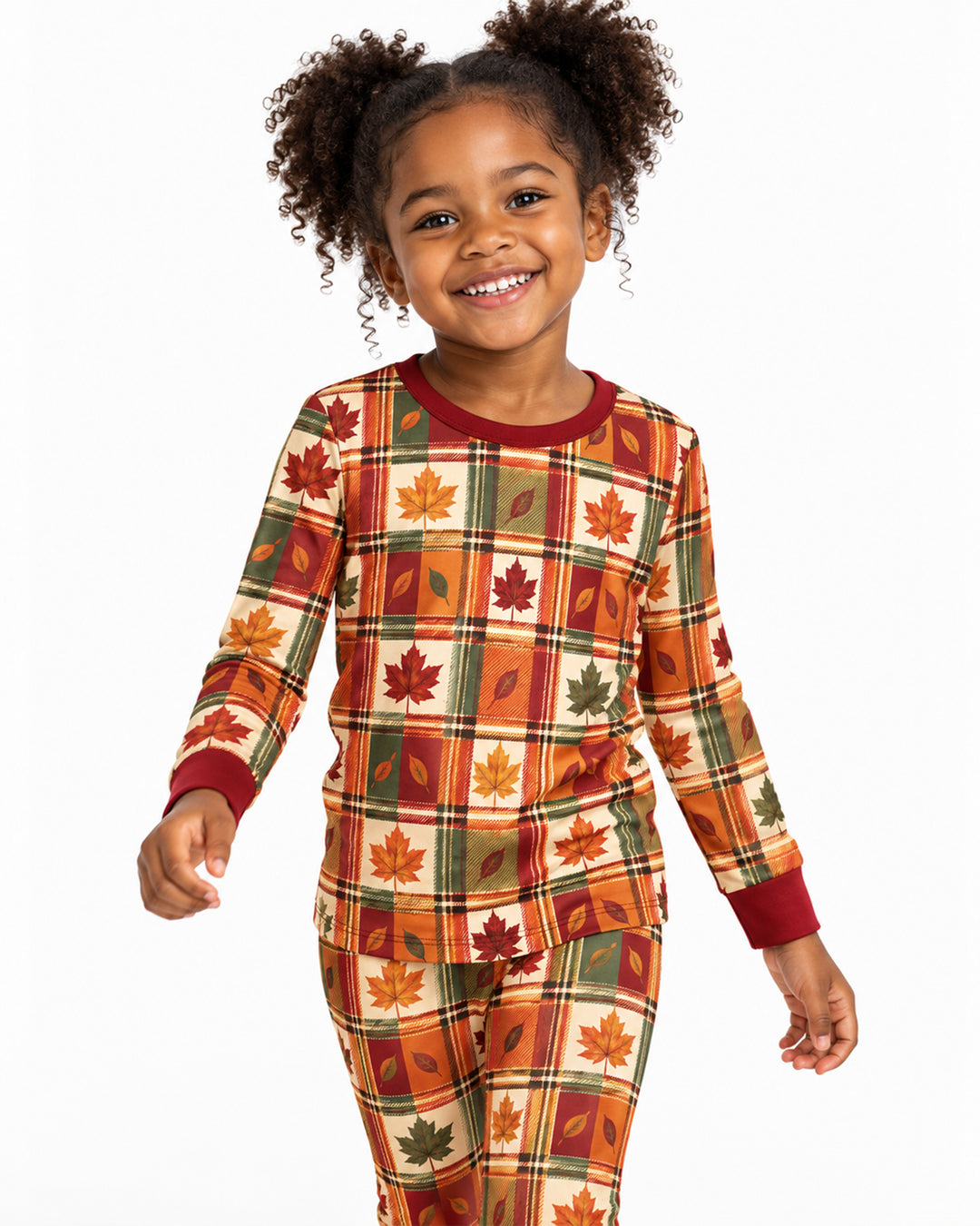 Maple Leaf Fall Vintage Plaid Bamboo Two Piece Long Sleeve Pajama Set