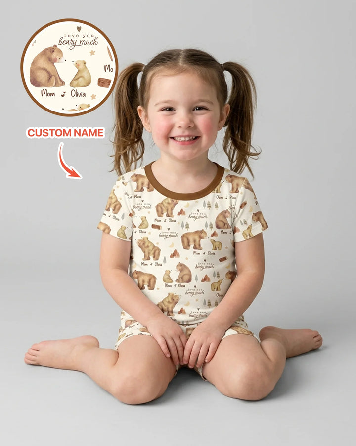 Love You Beary Much Mommy & Me Matching Bamboo Two Piece Short Sleeve Shorts Pajama Set