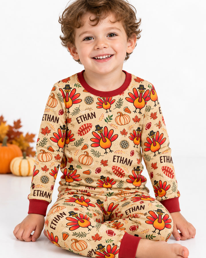 Thanksgiving Turkey Pattern Bamboo Two Piece Long Sleeve Pajama Set