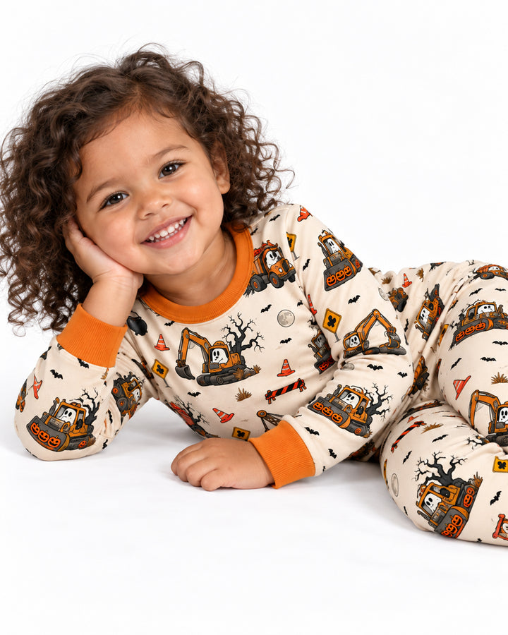 Halloween Construction Crew Ghost Bamboo Two Piece Long Sleeve Pajama Set
