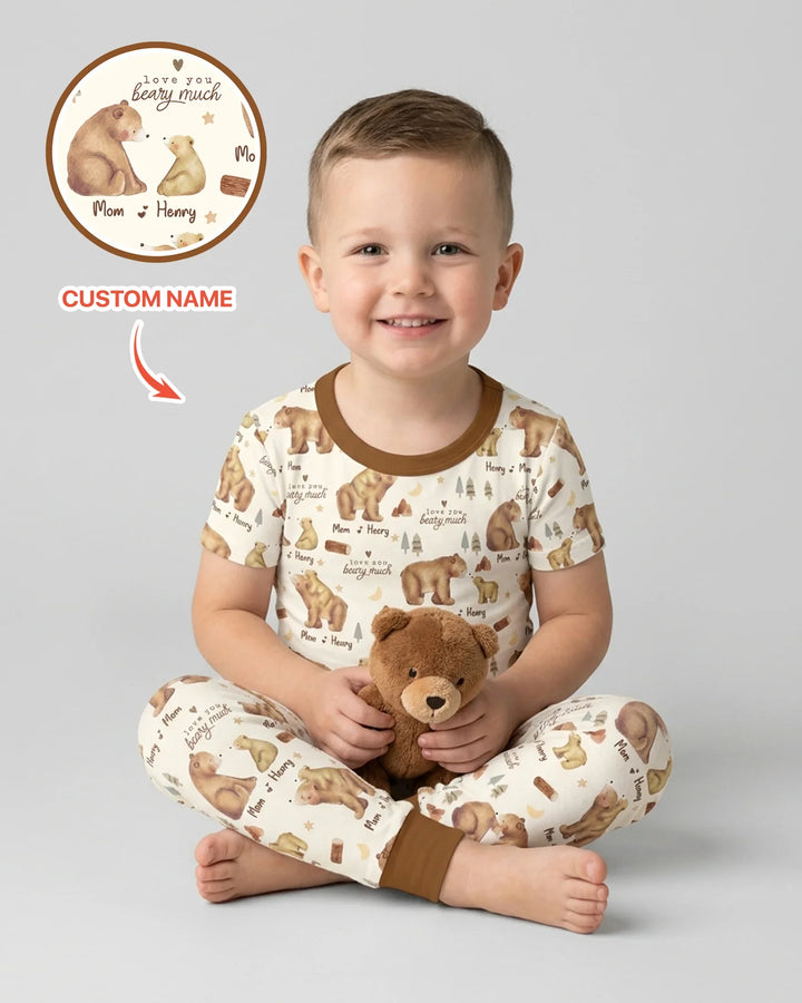 Love You Beary Much Mommy & Me Matching Bamboo Two Piece Short Sleeve Pajama Set