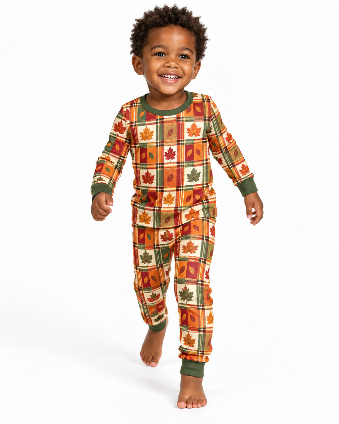Maple Leaf Fall Vintage Plaid Bamboo Two Piece Long Sleeve Pajama Set