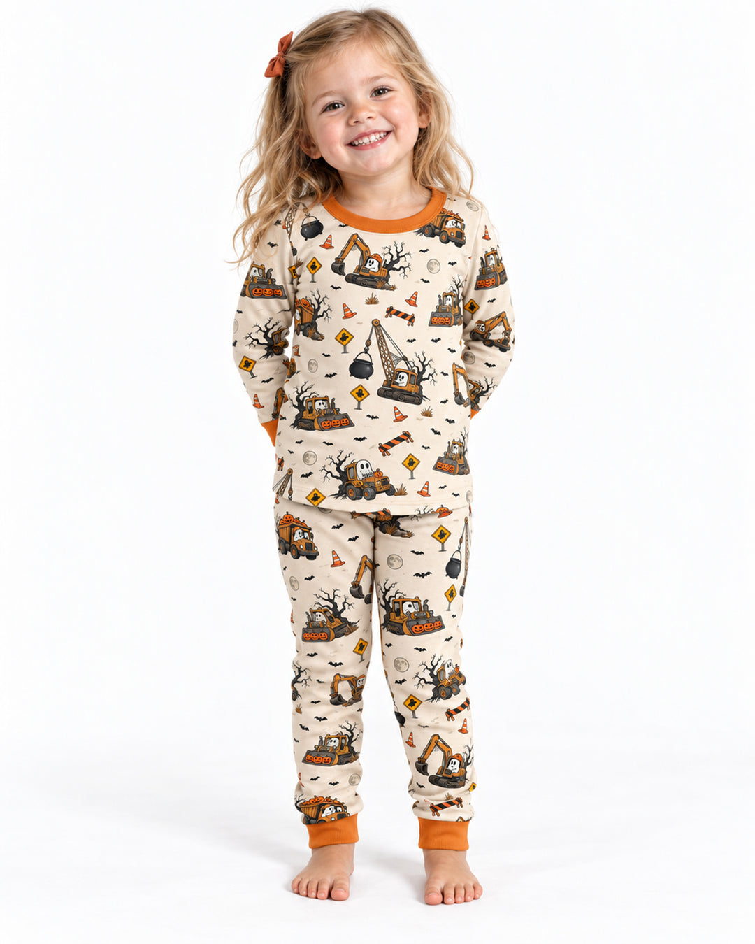 Halloween Construction Crew Ghost Bamboo Two Piece Long Sleeve Pajama Set