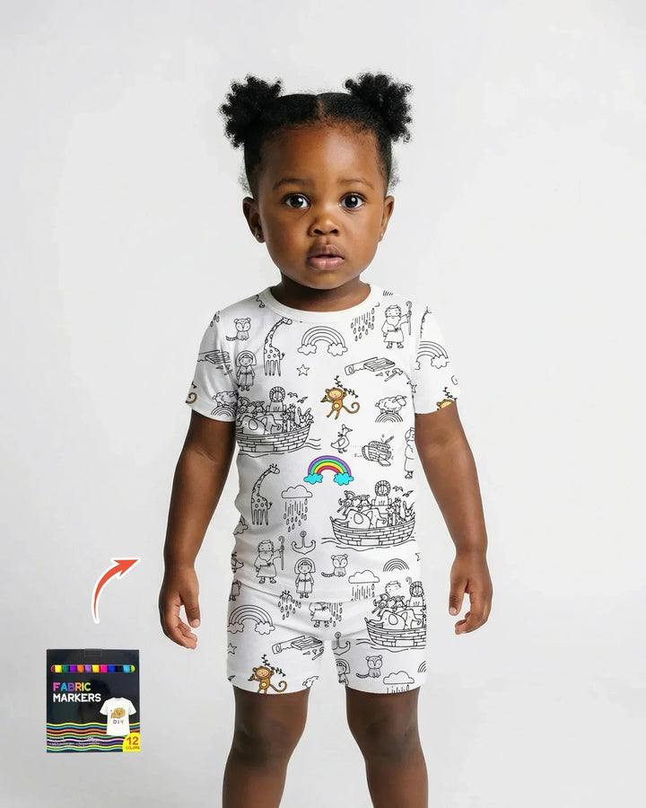 Noah Colorable Bamboo Two Piece Short Sleeve Shorts Pajama Set