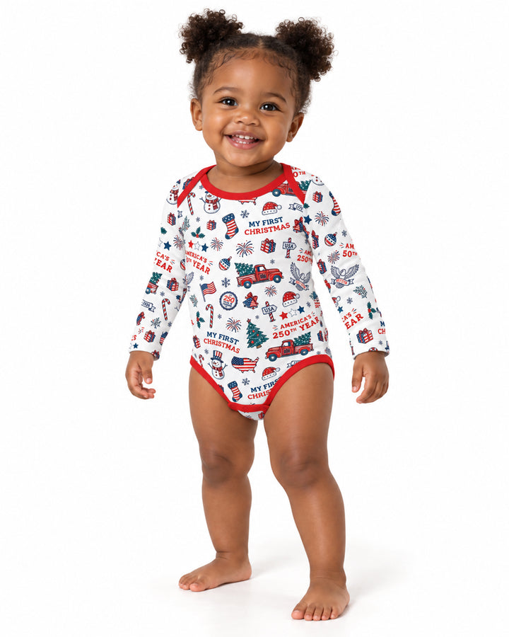 First Christmas In 250th Anniversary Custom Name Bamboo Bodysuit
