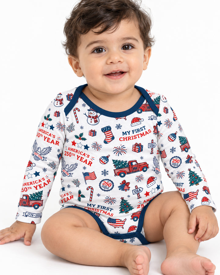 First Christmas In 250th Anniversary Custom Name Bamboo Bodysuit