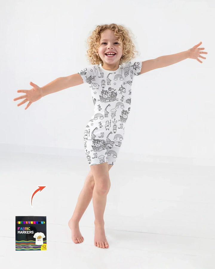 Noah Colorable Bamboo Two Piece Short Sleeve Shorts Pajama Set