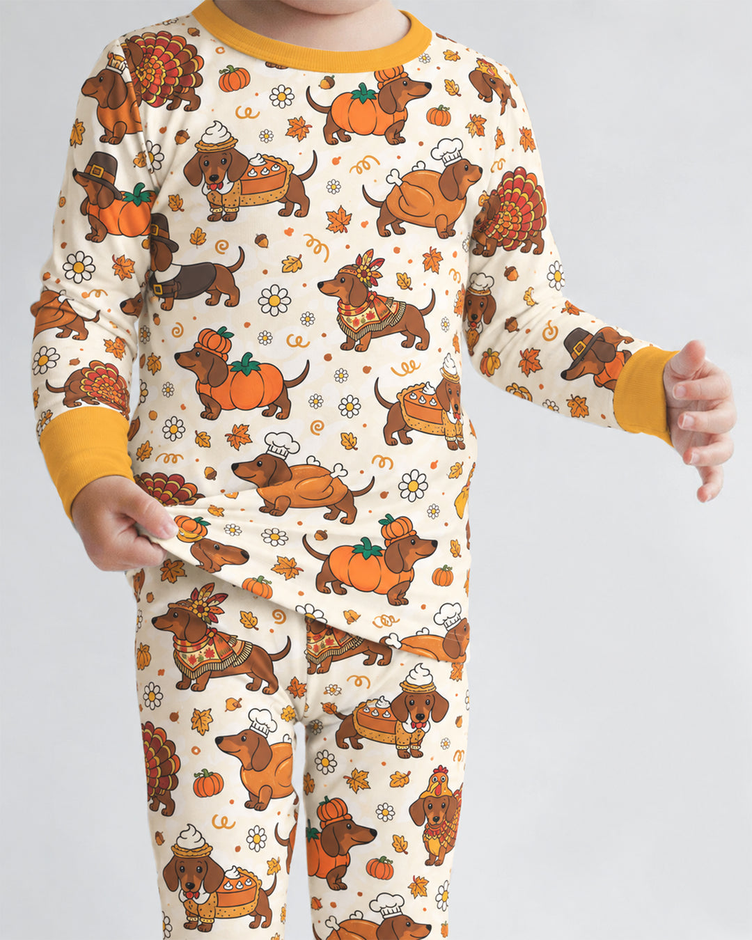 Thanksgiving Dachshund Bamboo Two Piece Long Sleeve Pajama Set
