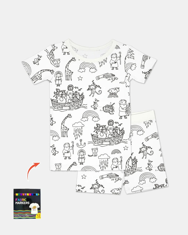 Noah Colorable Bamboo Two Piece Short Sleeve Shorts Pajama Set
