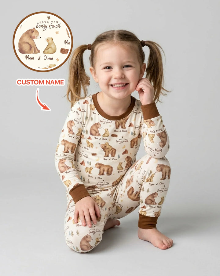 Love You Beary Much Mommy & Me Matching Bamboo Two Piece Long Sleeve Pajama Set