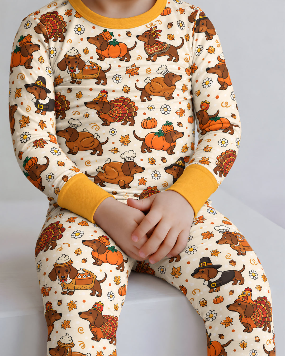 Thanksgiving Dachshund Bamboo Two Piece Long Sleeve Pajama Set