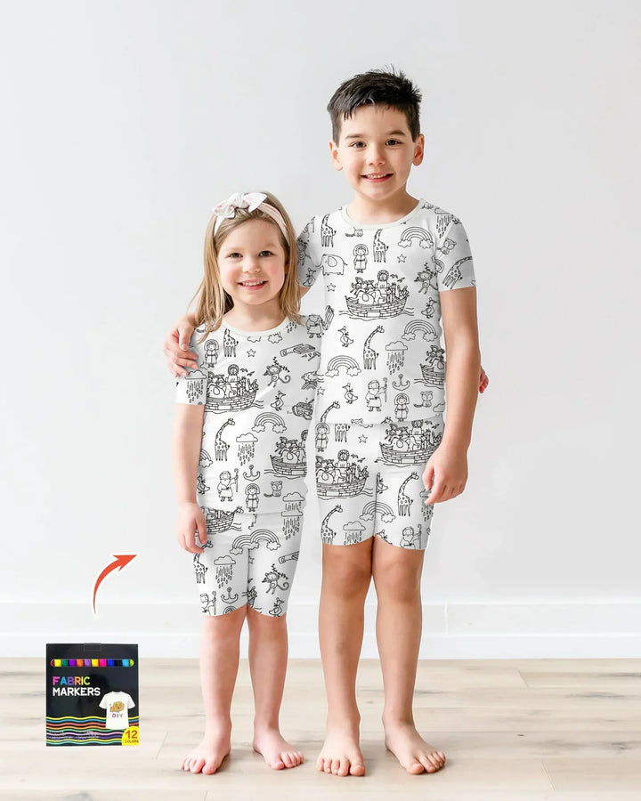 Noah Colorable Bamboo Two Piece Short Sleeve Shorts Pajama Set