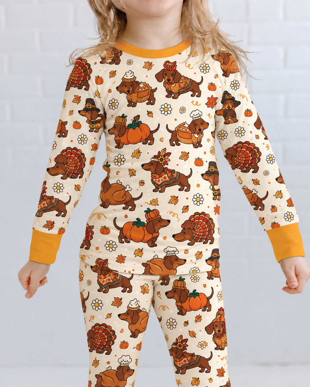 Thanksgiving Dachshund Bamboo Two Piece Long Sleeve Pajama Set