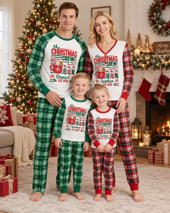 The Christmas Crew Custom Name Bamboo Two Piece Long Sleeve Pajama Set