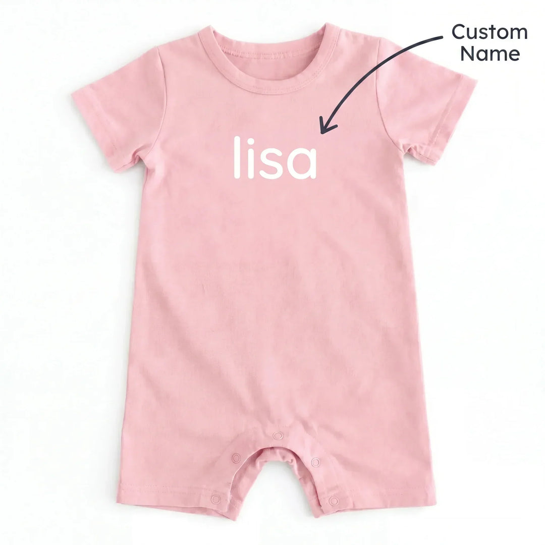 Custom Name Solid Bamboo Short Sleeve Snap Romper