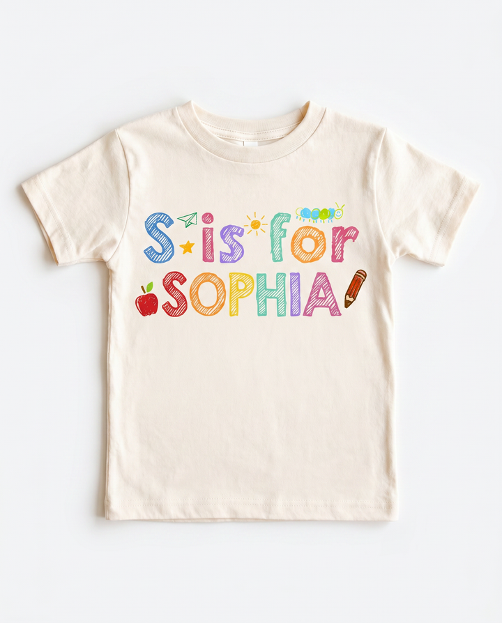 Personalized Back to School Initial Name Bamboo Crewneck T-Shirt