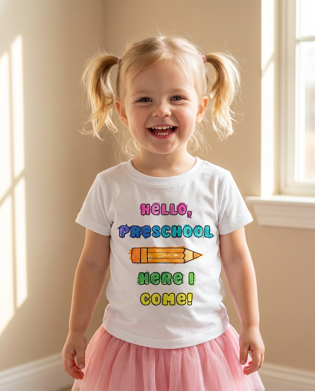 Colorable Hello, Preschool Here I Come! Bamboo Crewneck T-Shirt