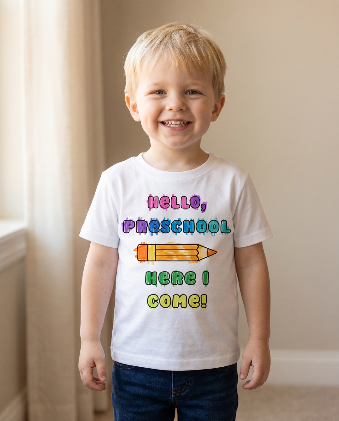 Colorable Hello, Preschool Here I Come! Bamboo Crewneck T-Shirt
