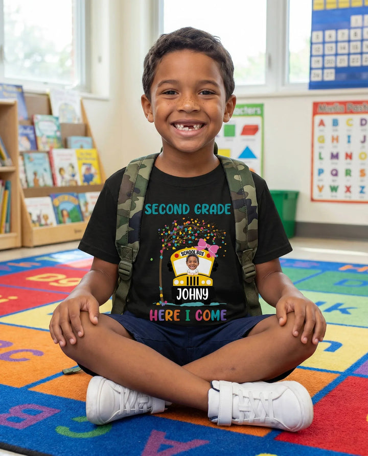 Custom Photo Here I Come School Bus Bamboo Crewneck T-Shirt