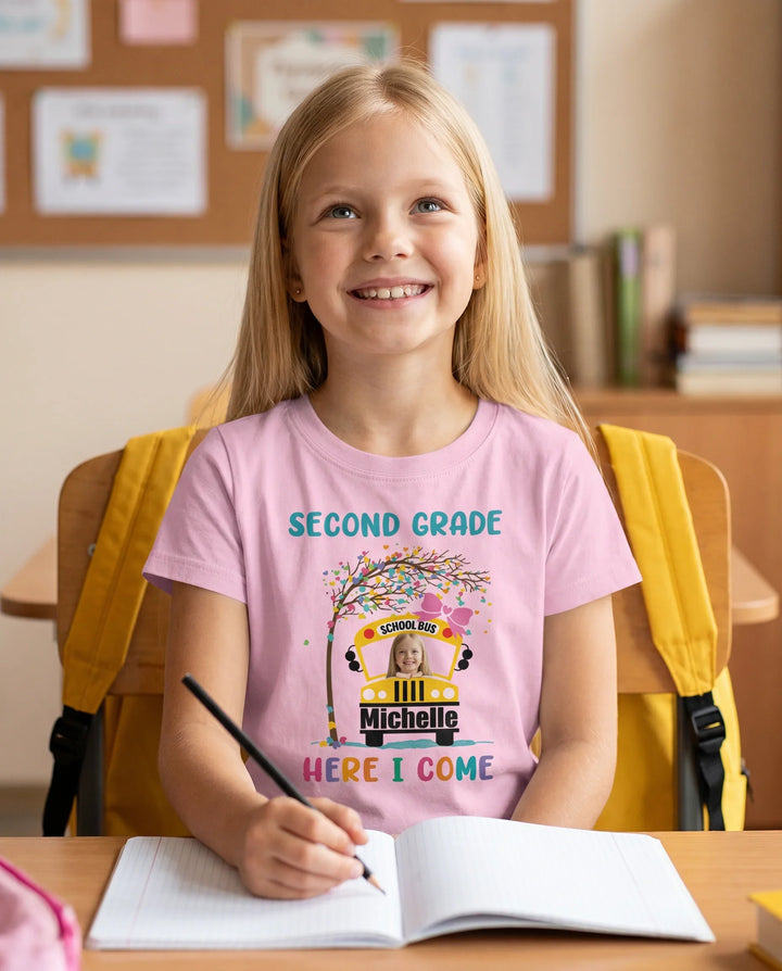 Custom Photo Here I Come School Bus Bamboo Crewneck T-Shirt